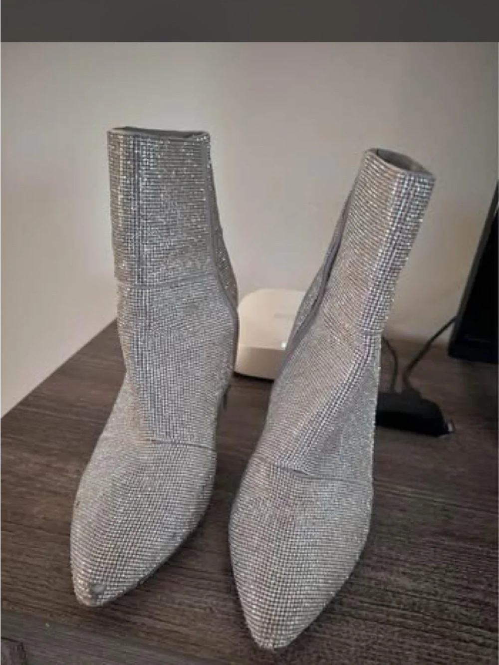 Steve Madden Silver Rhinestone Pointed Sock Booties